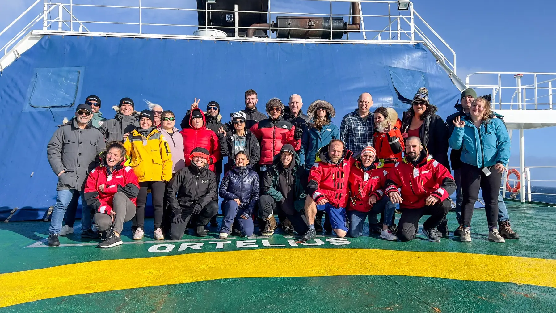 Expedition group on deck aboard m/v Ortelius